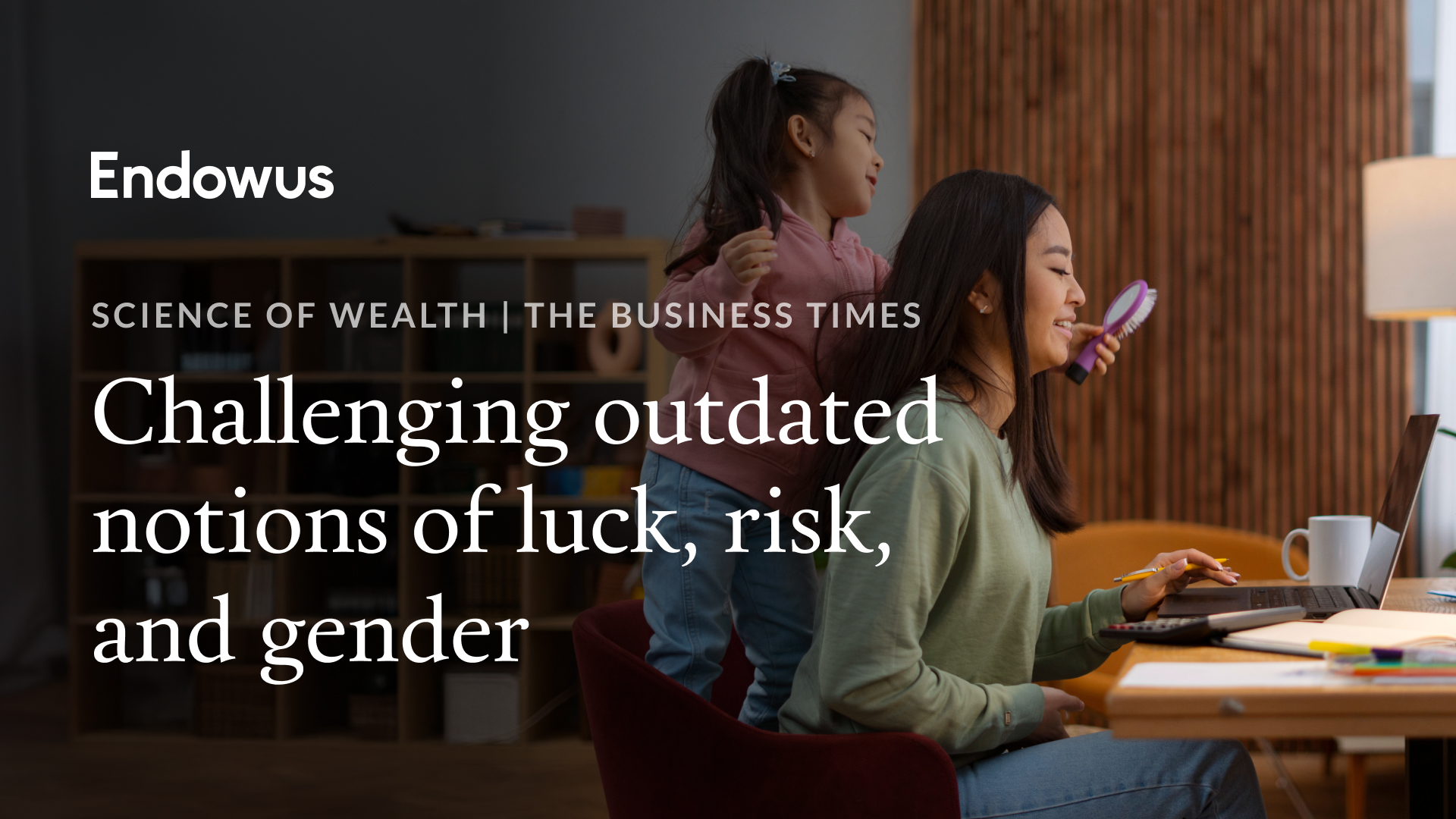 A mother working while entertaining her child