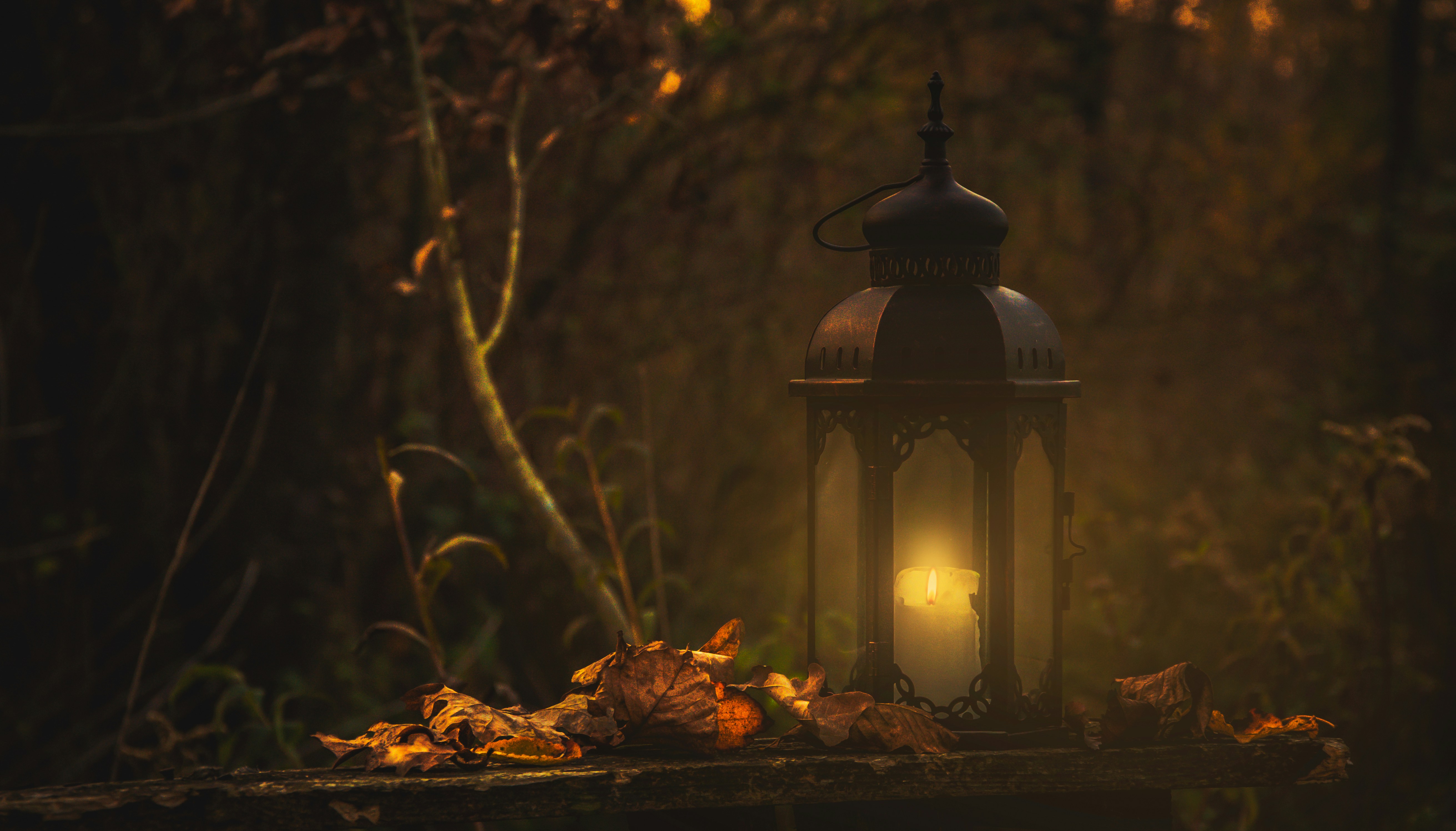 Lit lantern in the nights